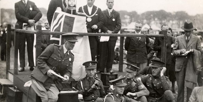 The Right Honourable The Marquis of Londonderry making his speech at the opening ceremony in 1933 with the Lord Mayor of Liverpool, Cllr Alfred Gates.