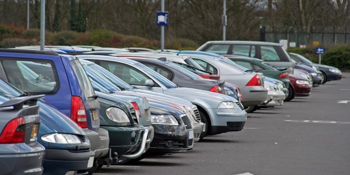 Cars parked up in a long stay airport car park